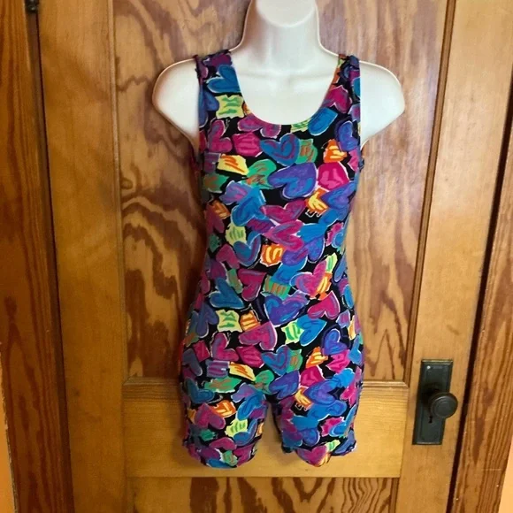 Vintage 80s bright hearts unitard - Picture 8 of 12